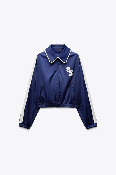 SATIN JACKET WITH SIDE STRIPE - Navy blue by Zara - Image 4