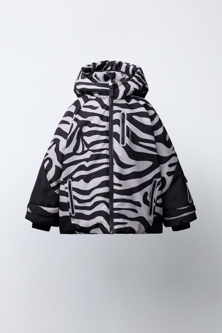 ZEBRA WATER-RESISTANT AND WINDPROOF SKI JACKET Black Ecru