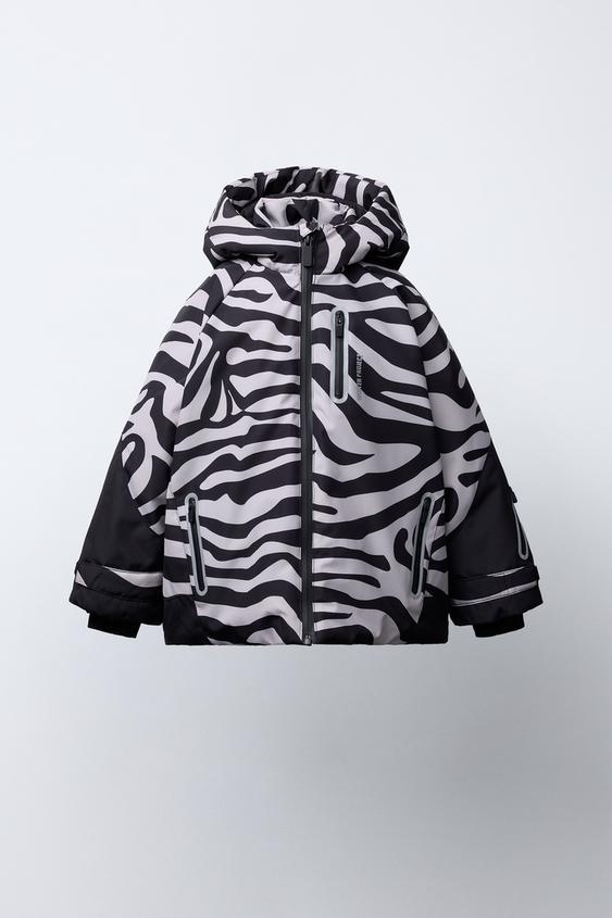 ZEBRA WATER-RESISTANT AND WINDPROOF SKI JACKET Black Ecru