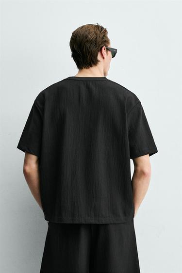 RELAXED FIT TEXTURED T-SHIRT - Black by Zara - Image 2