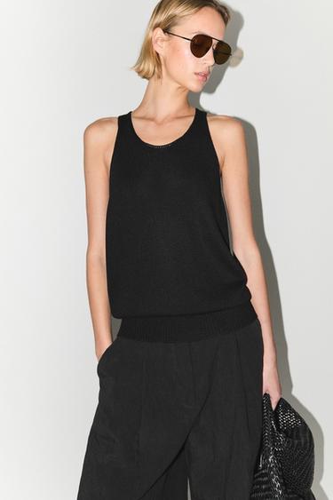 Camiseta tirantes mezcla lino - Negro de Zara