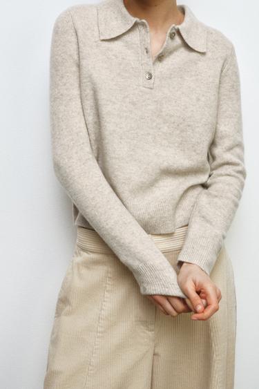 PLAIN 100% WOOL POLO SHIRT - Sand / Marl by Zara