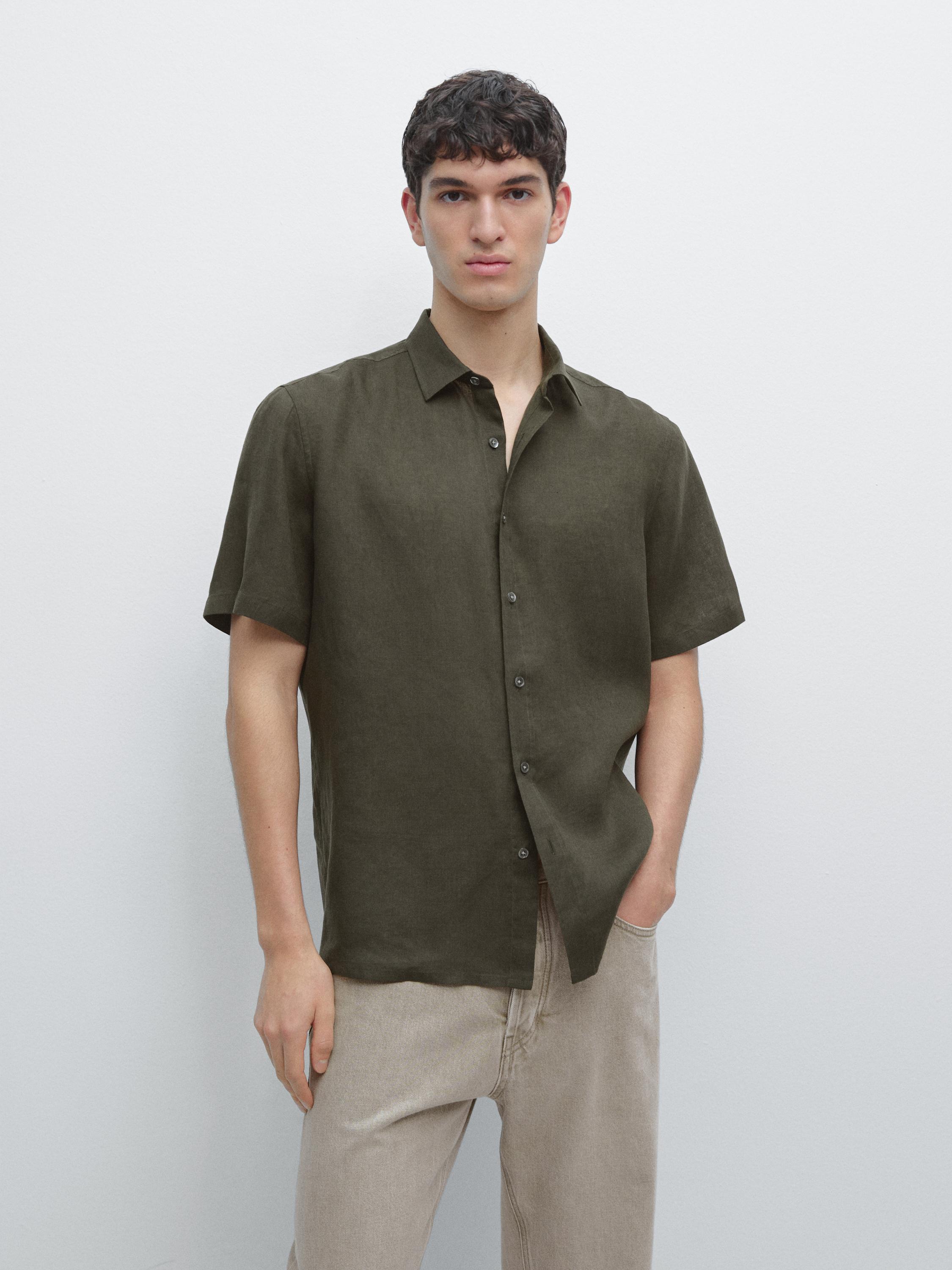 Regular fit short sleeve linen shirt
