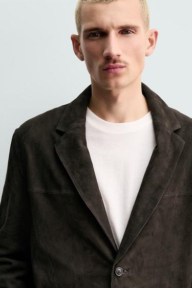 BLAZER PIEL ANTE - Gris topo de Zara