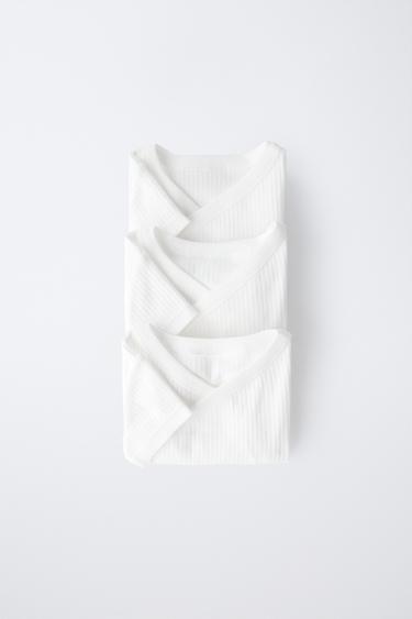 حزمة من ثلاثة BODIES بأكمام قصيرة وياقة كيمونو - أبيض by Zara