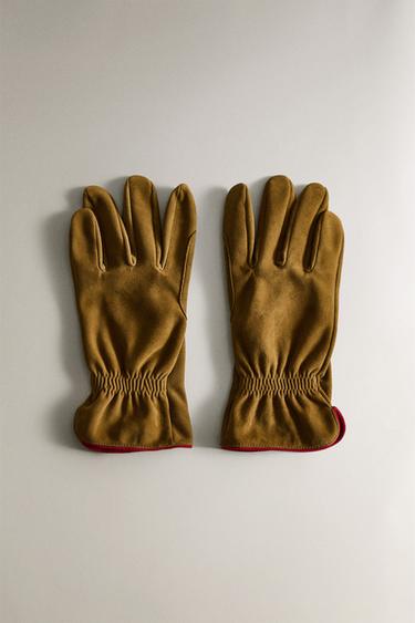SUEDE WORK GLOVES - Green by Zara - Image 0