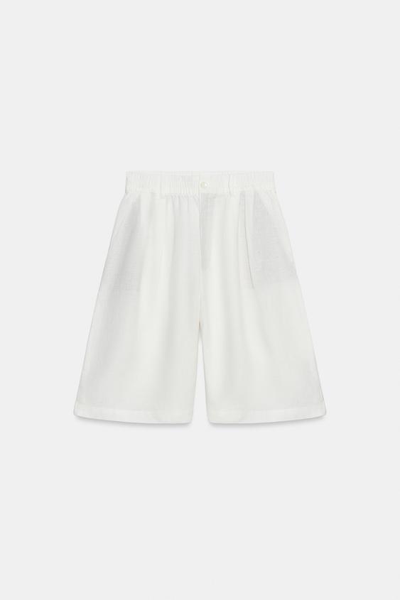 ZW COLLECTION 100% LINEN BERMUDA SHORTS - White by Zara - Image 0