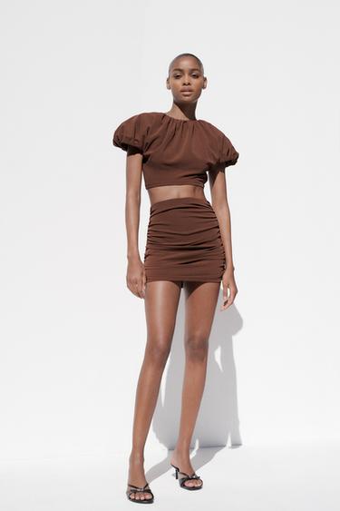 TOP COURT BOULE - Marron clair de Zara