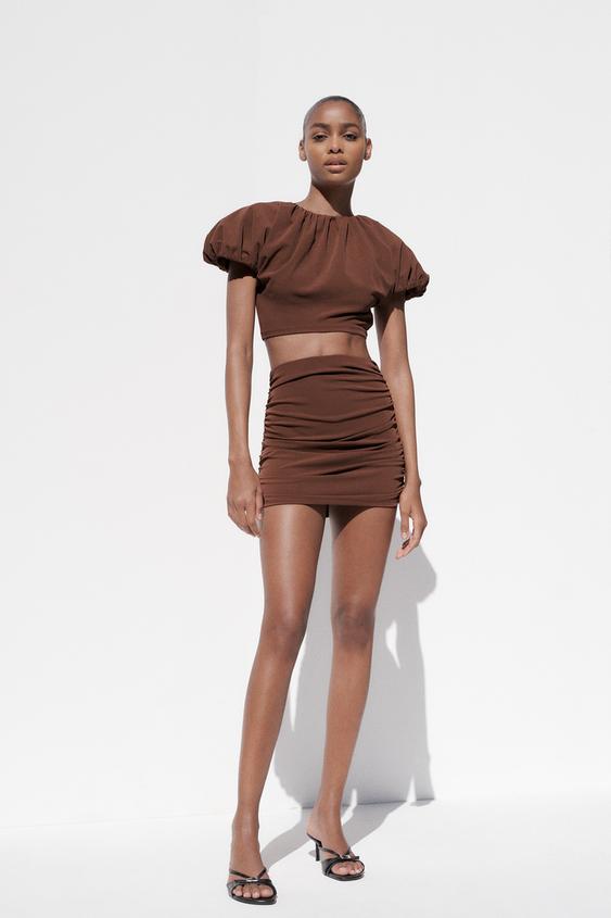 BALLOON CROP TOP Light brown ZARA Thailand