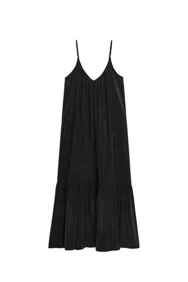 FLOWING MIDI DRESS WITH RUFFLE - Black by Zara