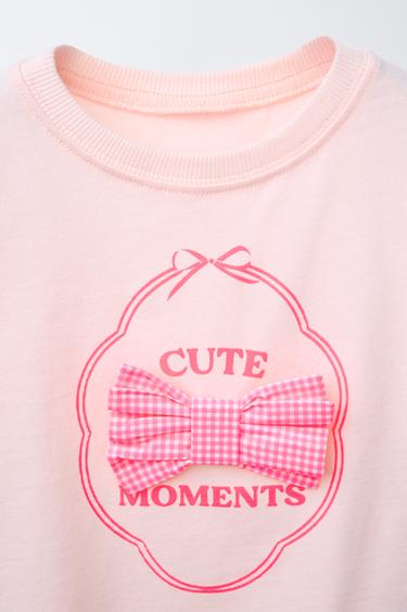 GINGHAM CHECK APPLIQUÉ T-SHIRT - Pink by Zara - Image 2