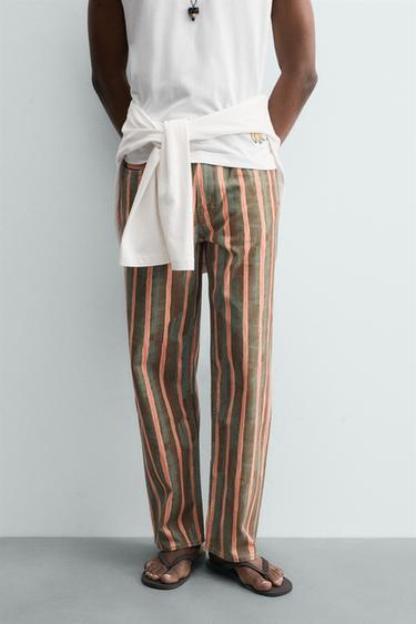 GEOMETRIC PRINT RELAXED FIT JEANS - Mid-green by Zara