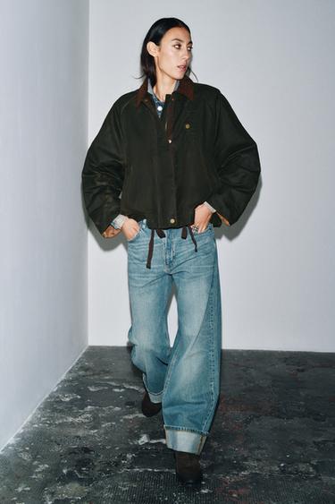 ZW COLLECTION CONTRAST COLLAR WAXED JACKET - Khaki by Zara - Image 6