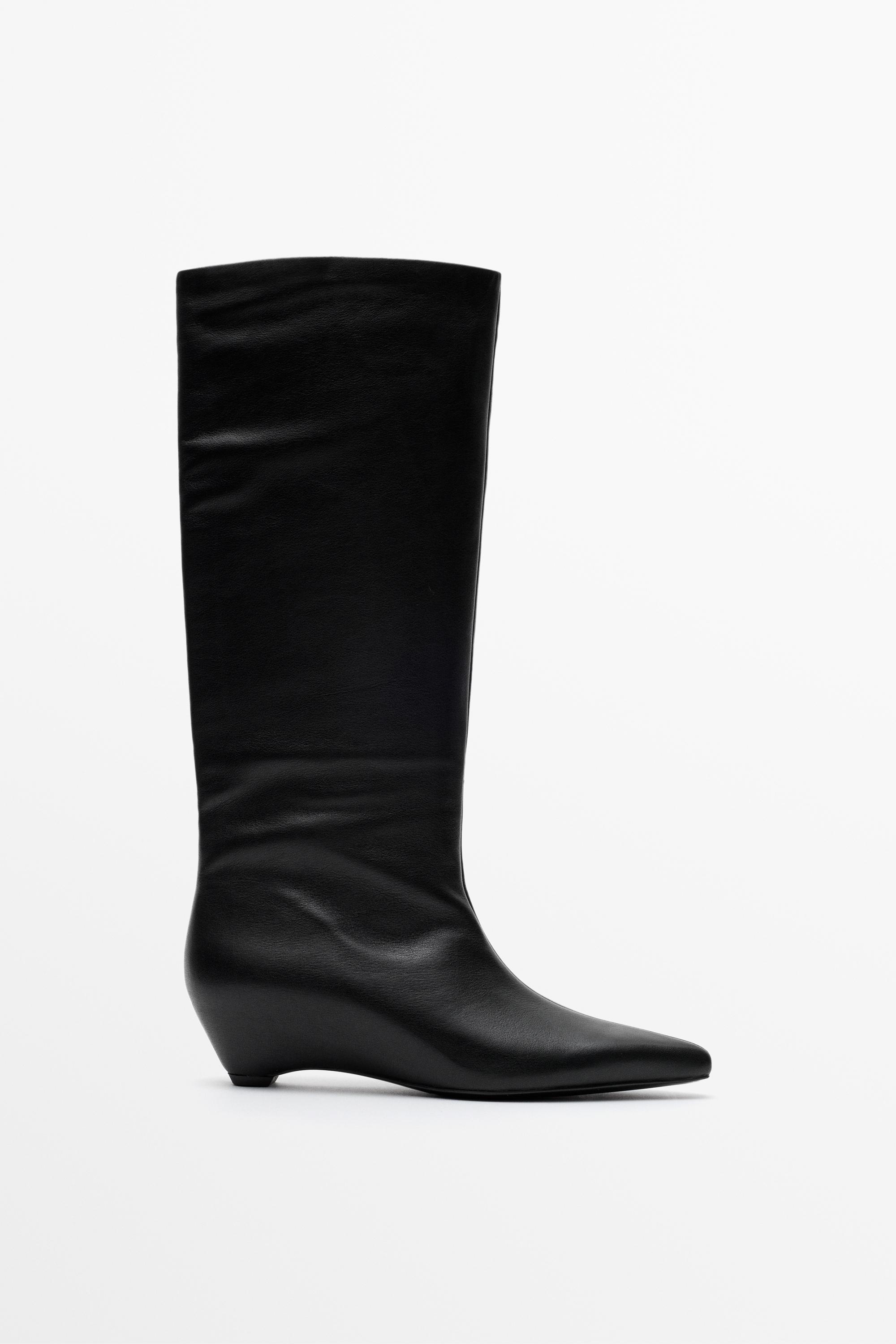 Leather wedge heel boot - Black | ZARA United States