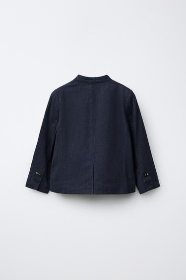 LINEN BLEND STAND COLLAR SUIT BLAZER - Navy blue by Zara - Image 1