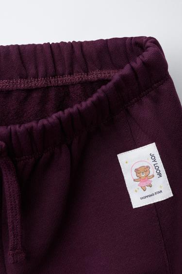 PLUSH JOGGING BOTTOMS WITH LABEL APPLIQUÉ - Dark aubergine by Zara - Image 2