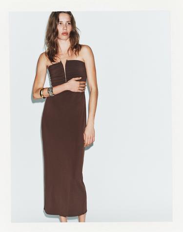 STRAPLESS DRESS - Brown by Zara