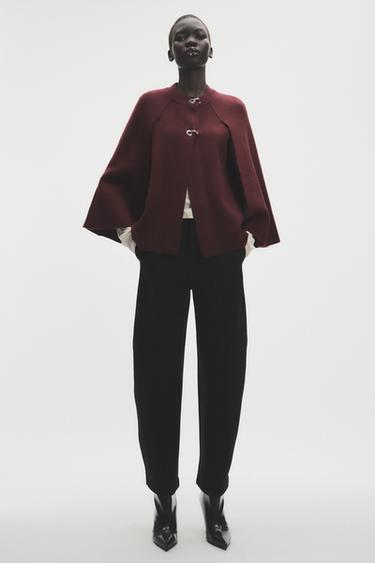 KNITTED CAPE COAT - Burgundy by Zara - Image 0