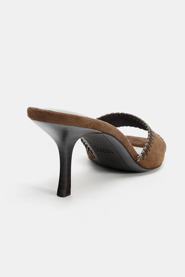 TOPSTITCHED HEEL MULES - Brown by Zara - Image 8