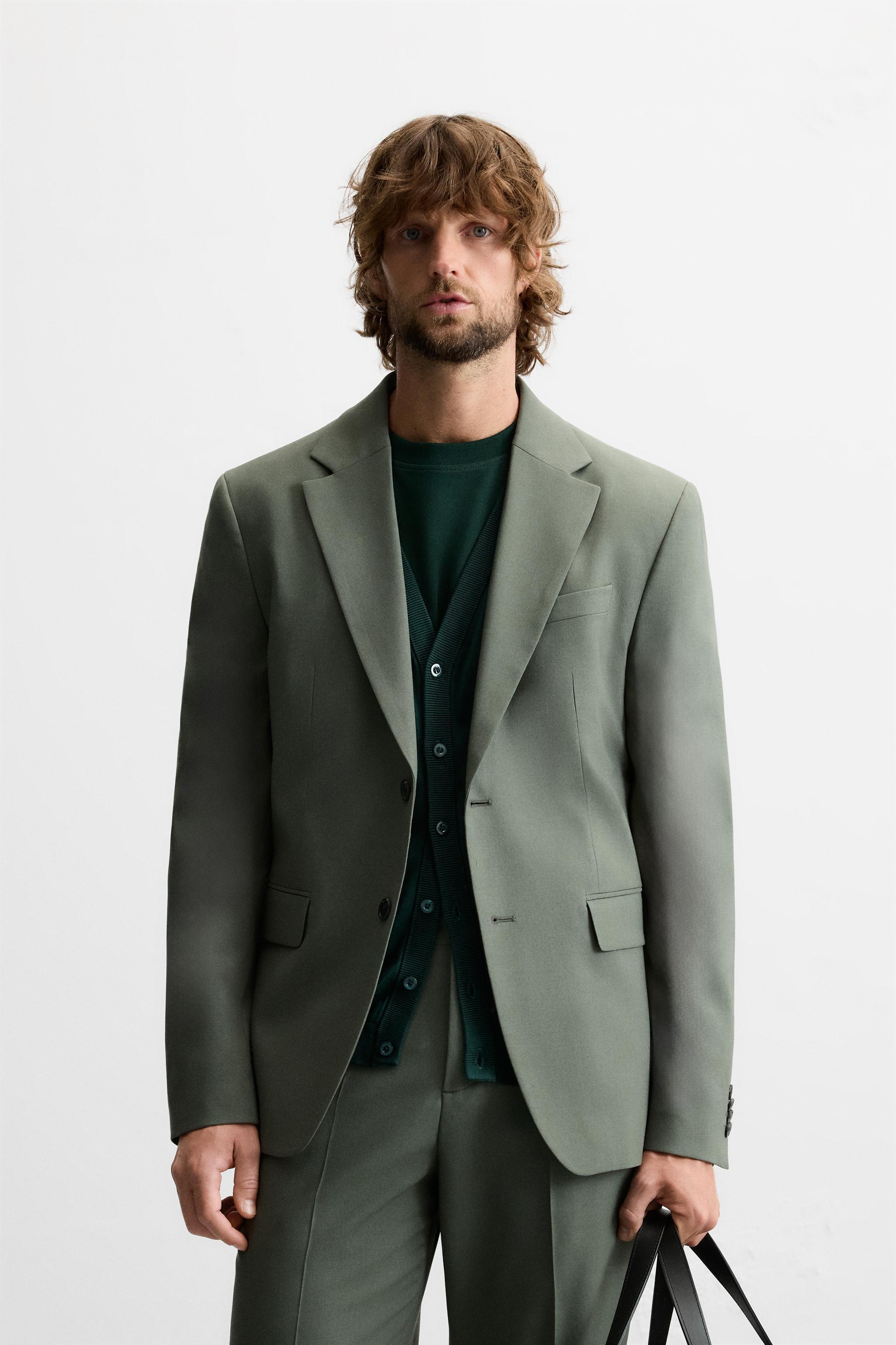 Zara Blazer Traje Estructura En Verde 46 Hombre