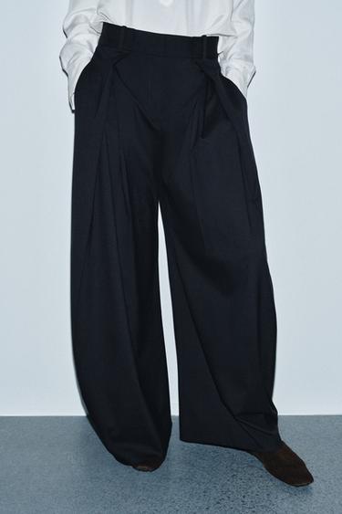 PANTALÓN WIDE LEG PINZAS ZW COLLECTION - Marino oscuro de Zara