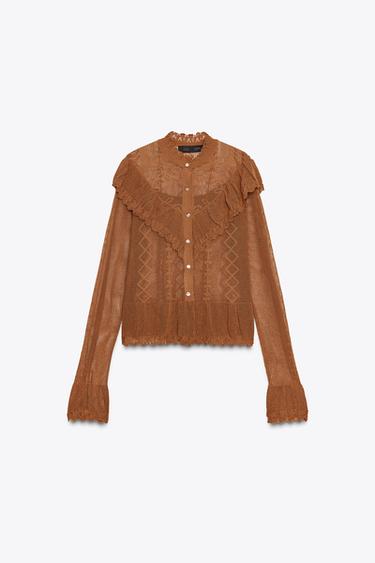 GILET ROMANTIQUE EN MAILLE POINTELLE - Marron de Zara - Image 5