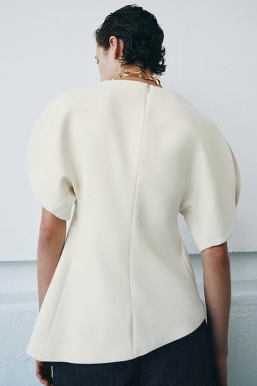 TOP À MANCHES BOUFFANTES ZW COLLECTION - Écru moyen de Zara - Image 3