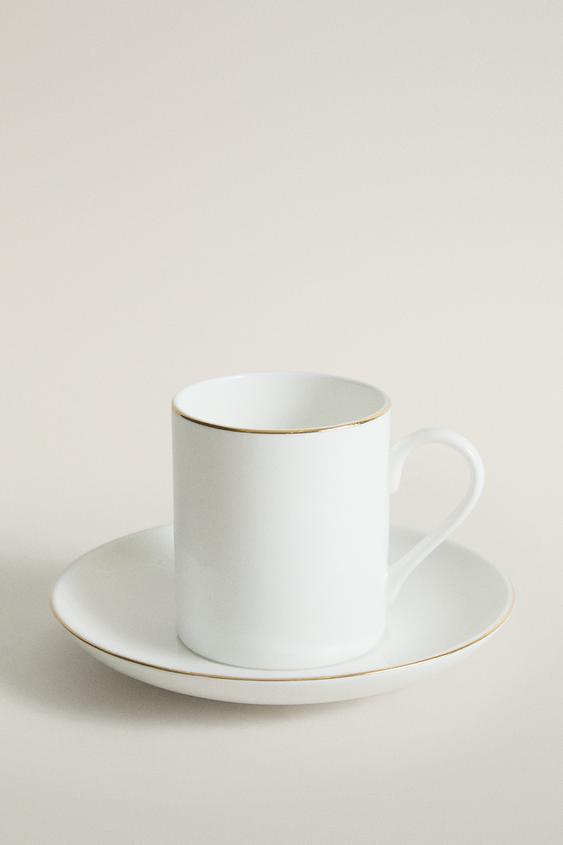 TAZA DE CAFÉ CON PLATO BONE CHINA FILO - Oro de Zara - Imagen 0