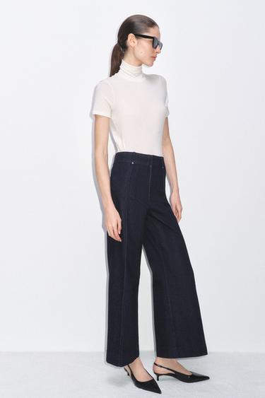 Zara ZW COLLECTION WIDE-LEG 高腰寬管牛仔褲 - 藍色