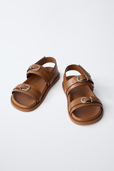 Sandales Zara En Daim Marron - Taille UK 4, Talon Moyen