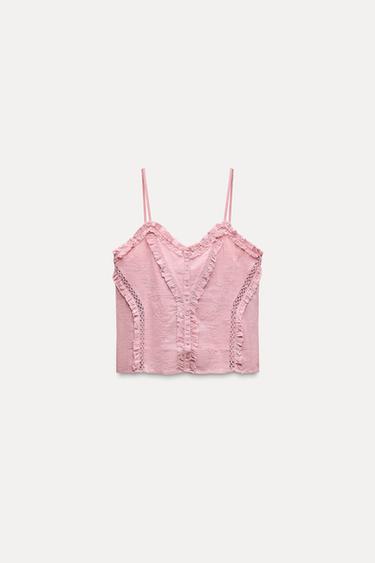 Zara Pink Ruffle Romatic Top Women's Pink Tops | ZARA Australia