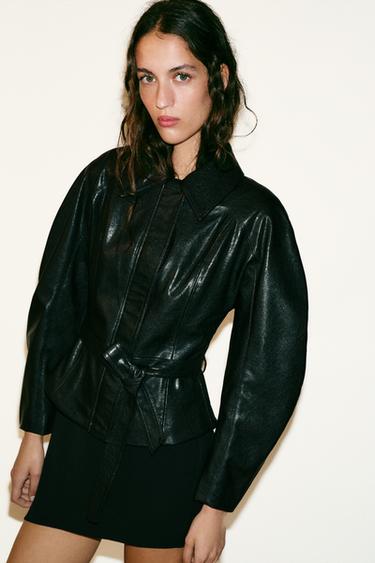 VESTE CEINTURÉE - Noir / Blanc de Zara - Image 7