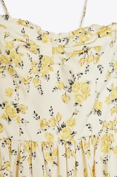 FLORAL PRINT POPLIN MIDI DRESS - Ecru/Yellow by Zara - Image 7