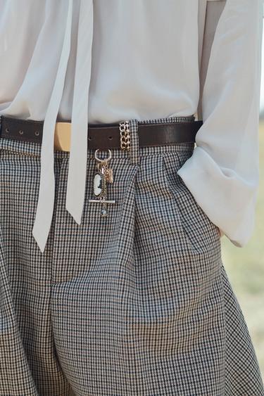 PANTALON BALLON À CARREAUX AVEC LAINE ÉDITION LIMITÉE - Écru / Noir de Zara - Image 4