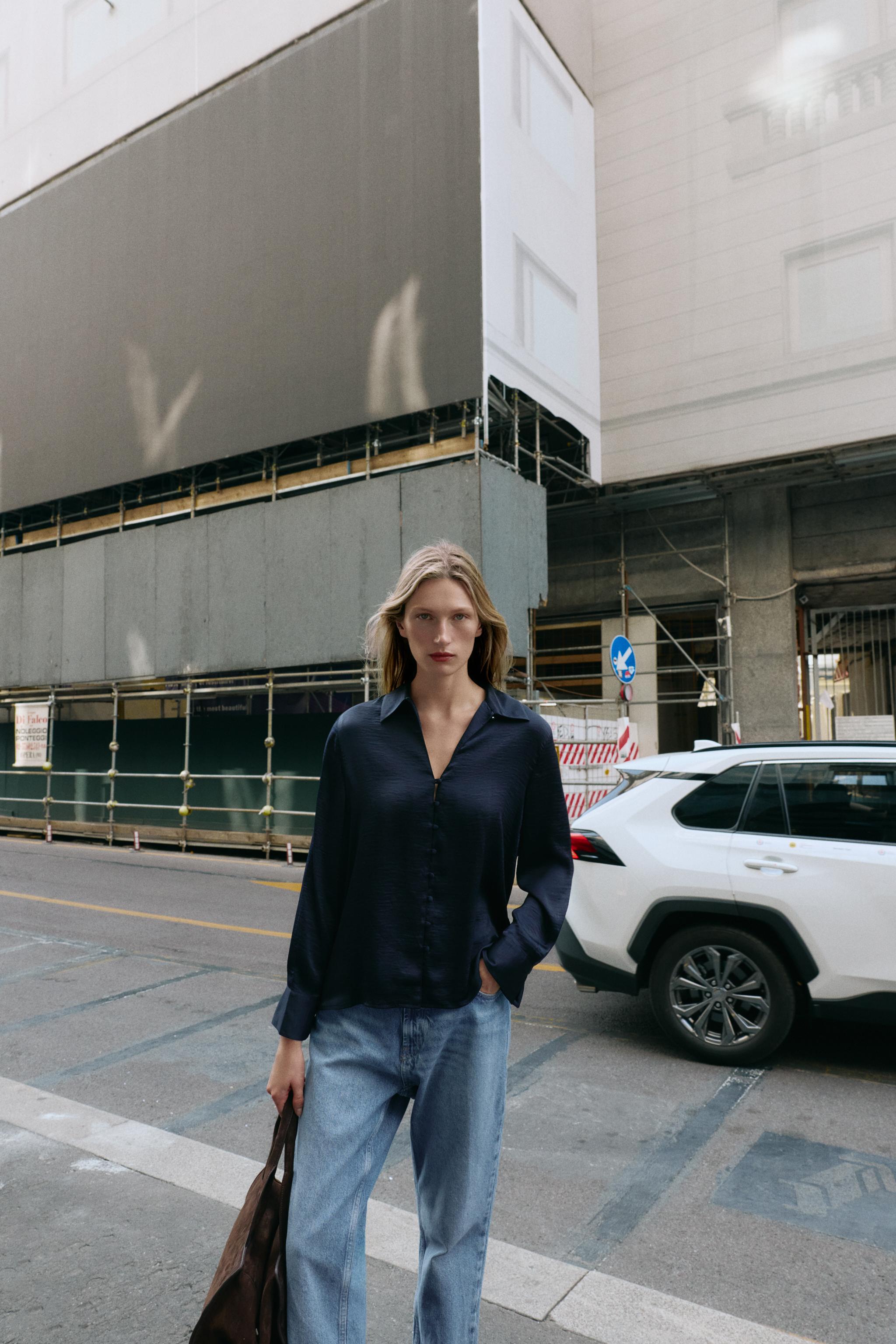 SATIN EFFECT SHIRT WITH VENT - Navy blue | ZARA United States
