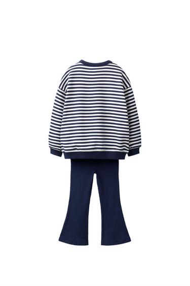 STRIPED SWEATSHIRT AND FLARE LEGGING SET — Blue 2