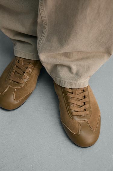 LEATHER TRAINERS - Brown by Zara - Image 2