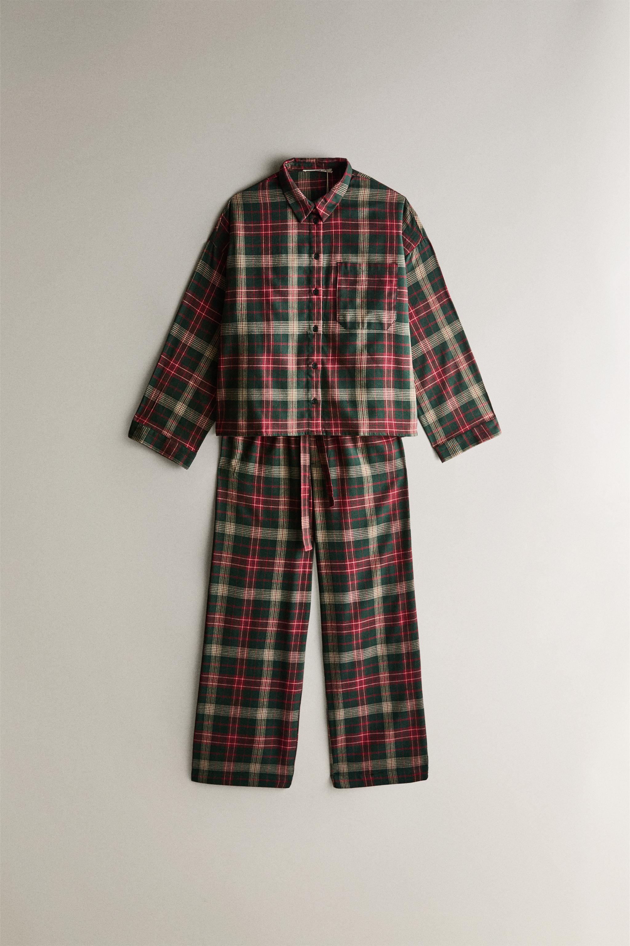 TARTAN CHECK FLANNEL CHRISTMAS PAJAMA SET SET OF 2