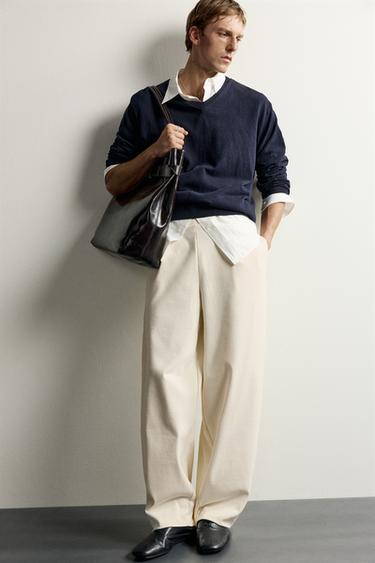 COMPACT RIBBED BALLOON FIT TROUSERS - Ecru by Zara