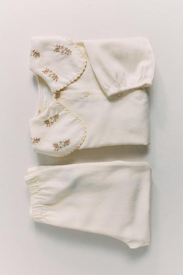 2-14 YEARS / EMBROIDERED FLOWER PYJAMAS - BROWN/WHITE by Zara