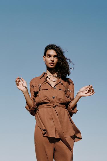 CAMISA SAFARI CON LINO - Terracota de Zara