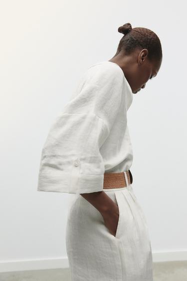 SHIRT WITH ROLLED-UP SLEEVES - Oyster-white by Zara - Image 2