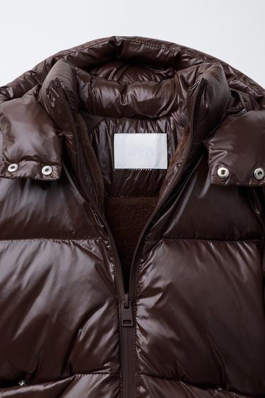 DOUDOUNE EN PLUME ET DUVET DÉPERLANTE ET COUPE-VENT - Marron foncé de Zara - Image 4