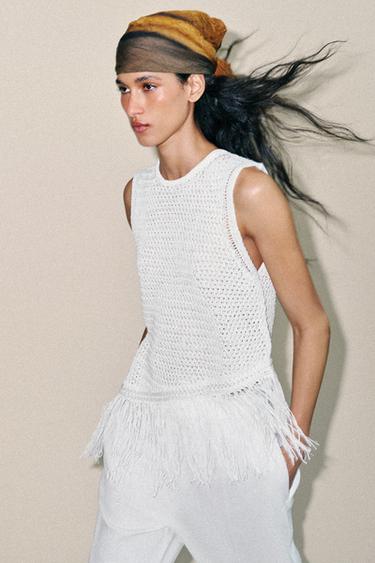 KNIT TOP WITH FRINGING - White by Zara - Image 6