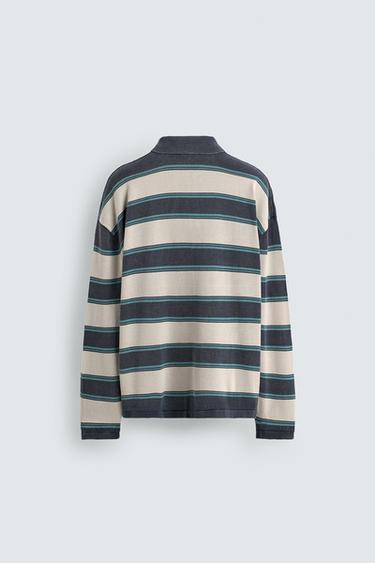 POLO EN MAILLE RAYÉ RELAXED FIT - Bleu marine de Zara - Image 7