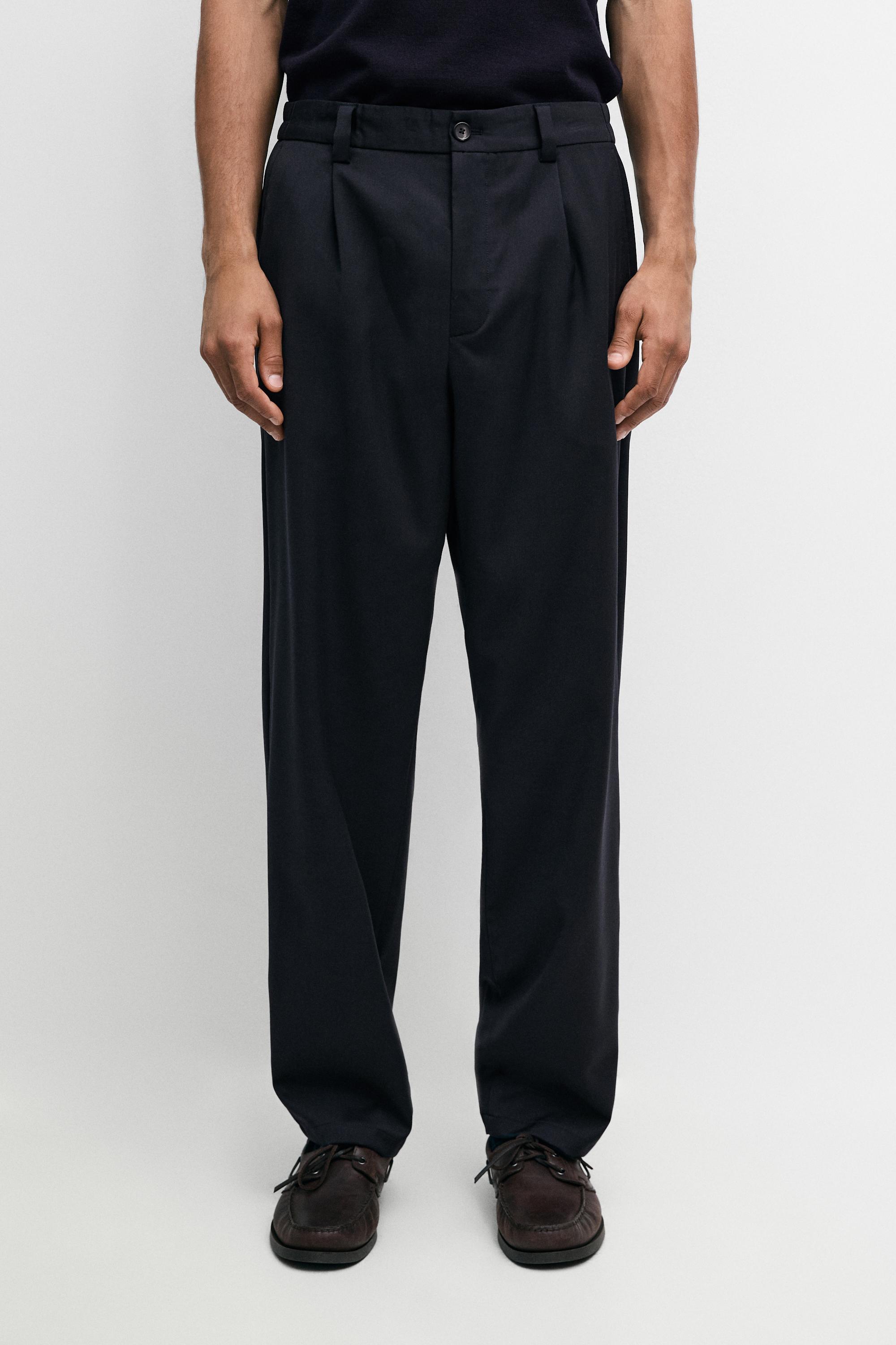 100% wool straight-leg pants — Navy blue