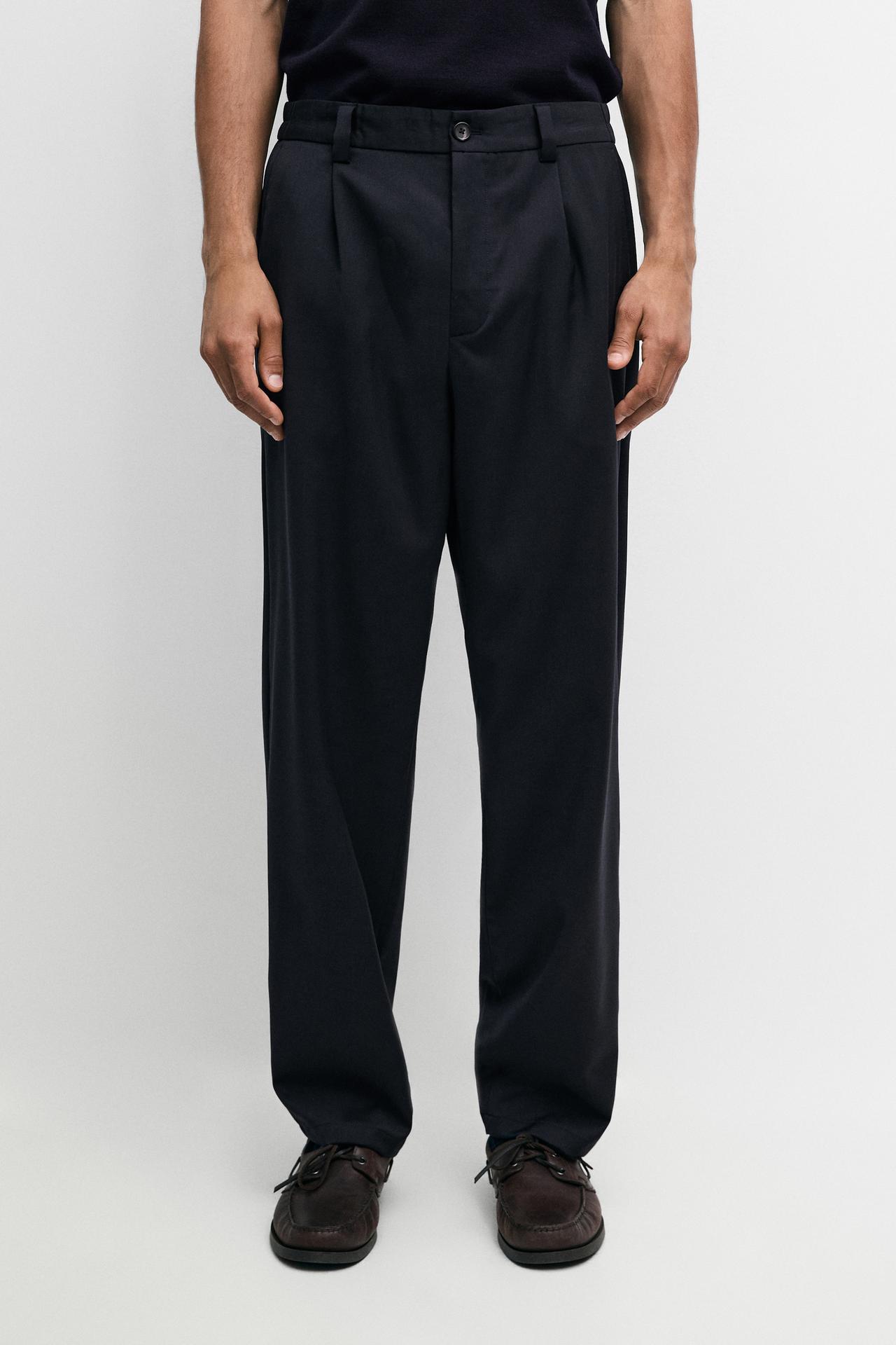 100% wool straight-leg pants — Navy blue