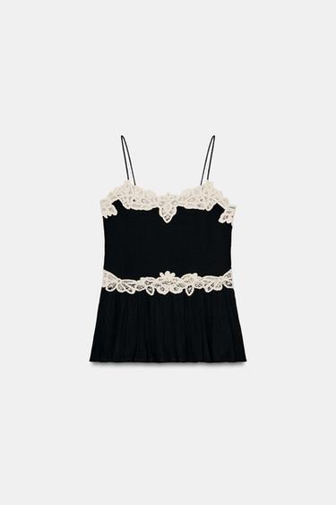 ZW COLLECTION LACE TOP - Black / White by Zara