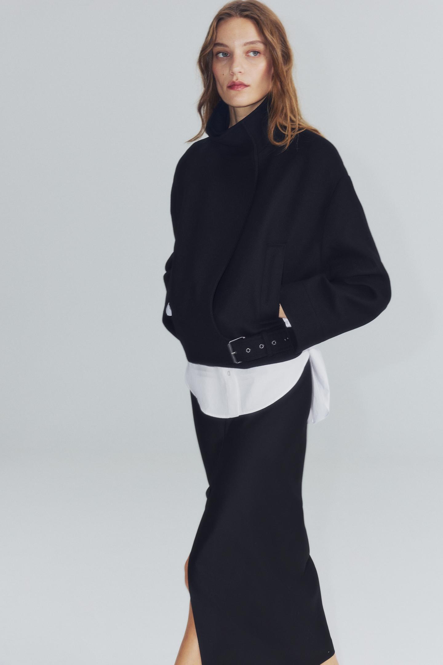 Женская куртка Zara ZW Collection Wool Buckle, цвет: Чёрный — фото 3
