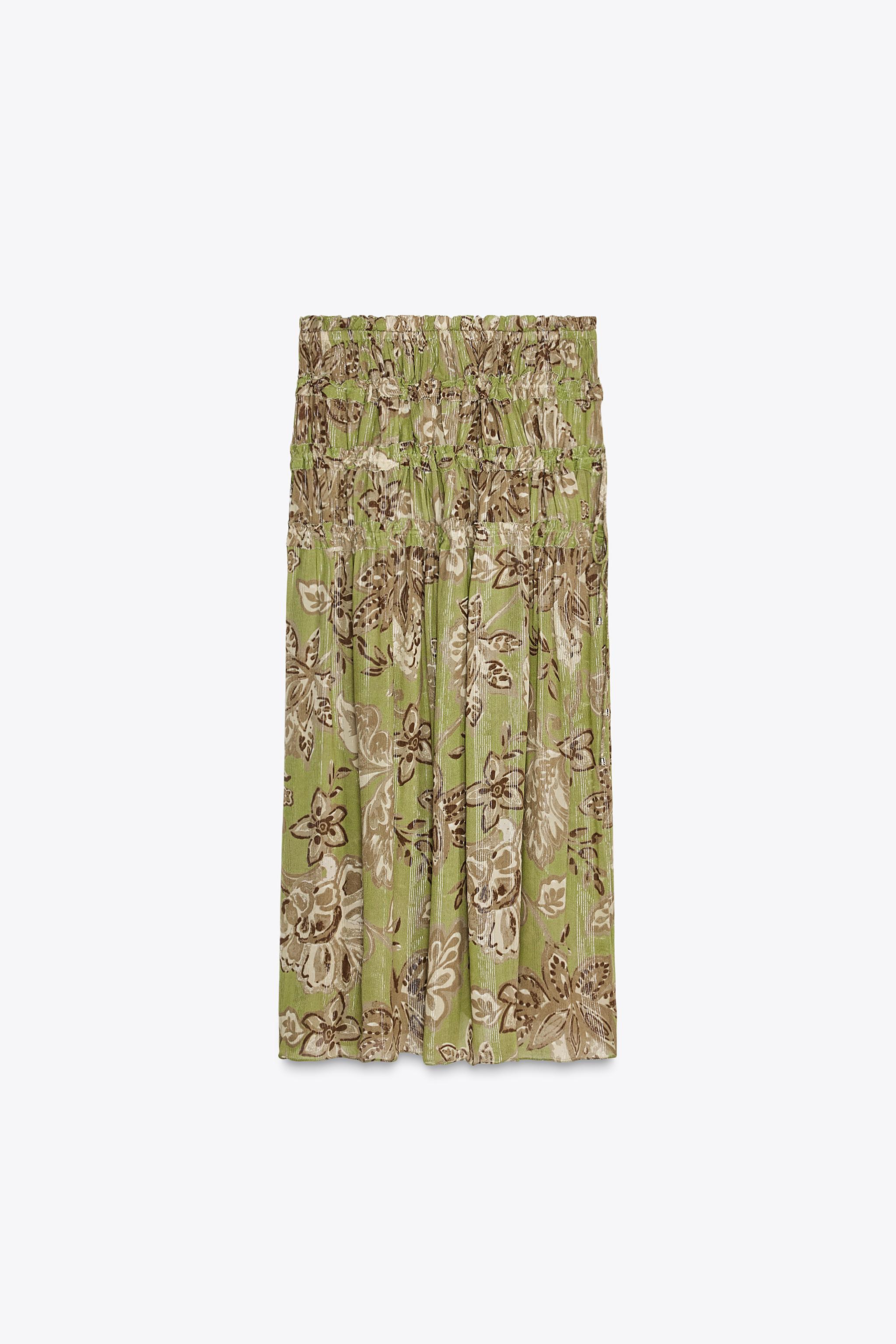 【ZARA】ZW COLLECTION プリント柄トップス 7521/041/500 ZW COLLECTION FLORAL PRINT SKIRT - Green | ZARA United States